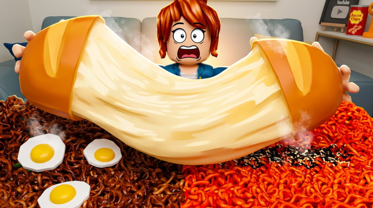 Official Roblox thumbnail showing a giant cheese pull in Stream A Cheese Pull!